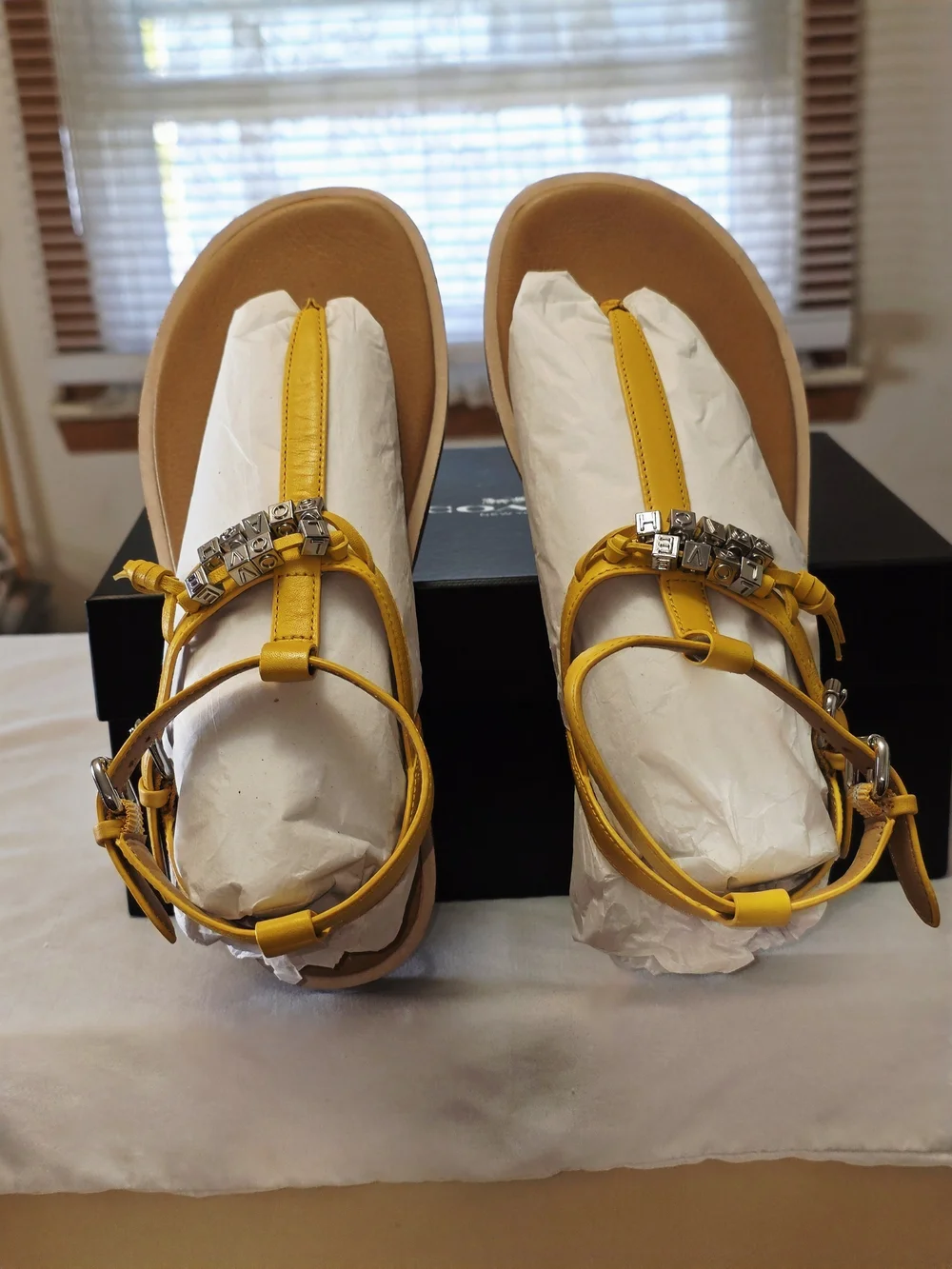 COACH Becky Semi Matte Calf Leather Sandals In Canary Size 7M - Picture 5 of 12